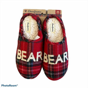 NWT Dearfoams Unisex Bear Plaid Slippers M/ 7-8